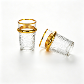 Transparent Gold Stamped Embossed Glass Latte Cup