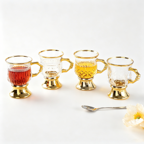 Luxury Engraved Plated Glass Tea Cup Collection