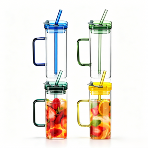 Square Glass Mason Jar with Lid & Straw